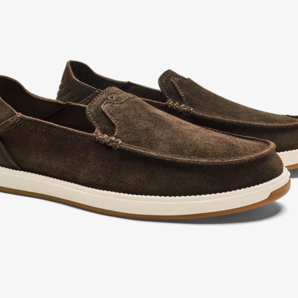 OluKai Men's Dark Brown Suede Slip-Ons